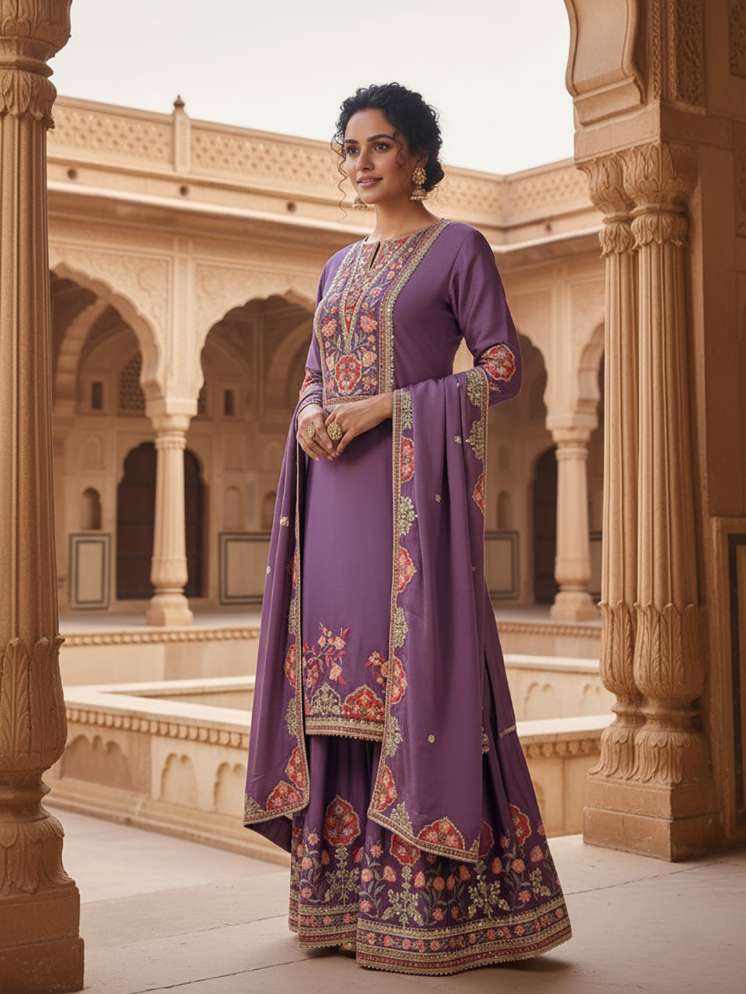 Purple Chinon Wedding Suit for Women