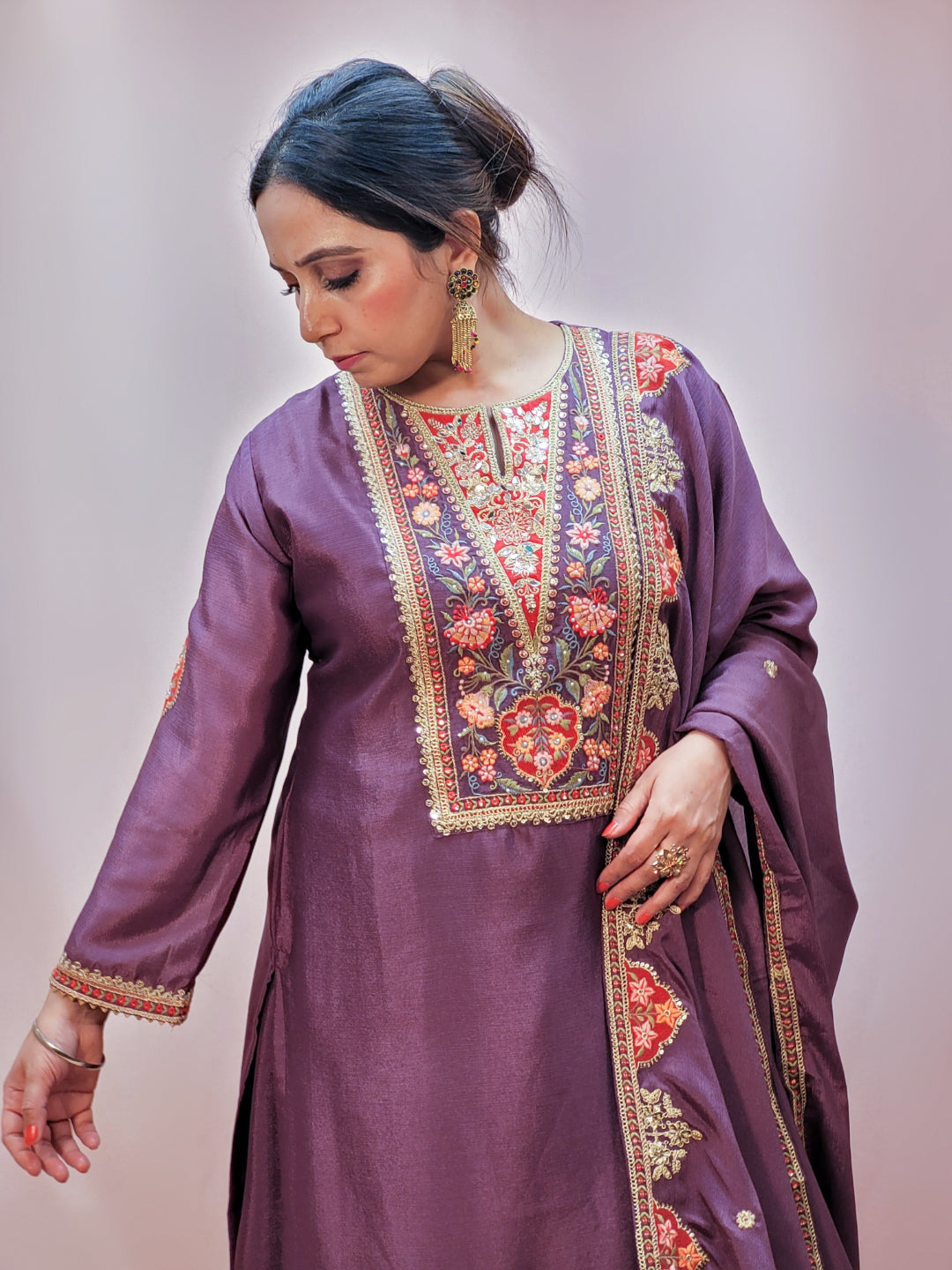 Purple Chinon Wedding Suit for Women