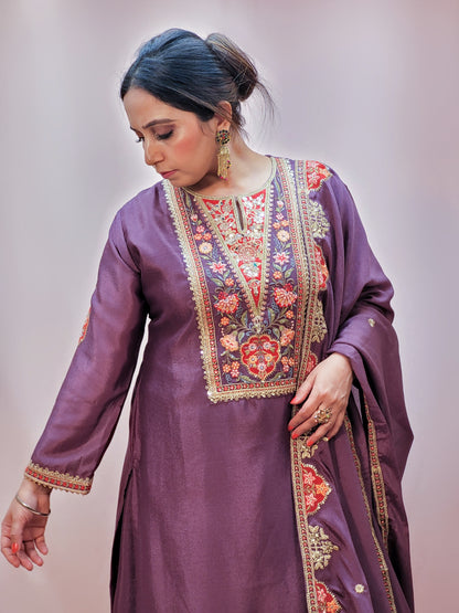 Purple Chinon Wedding Suit for Women