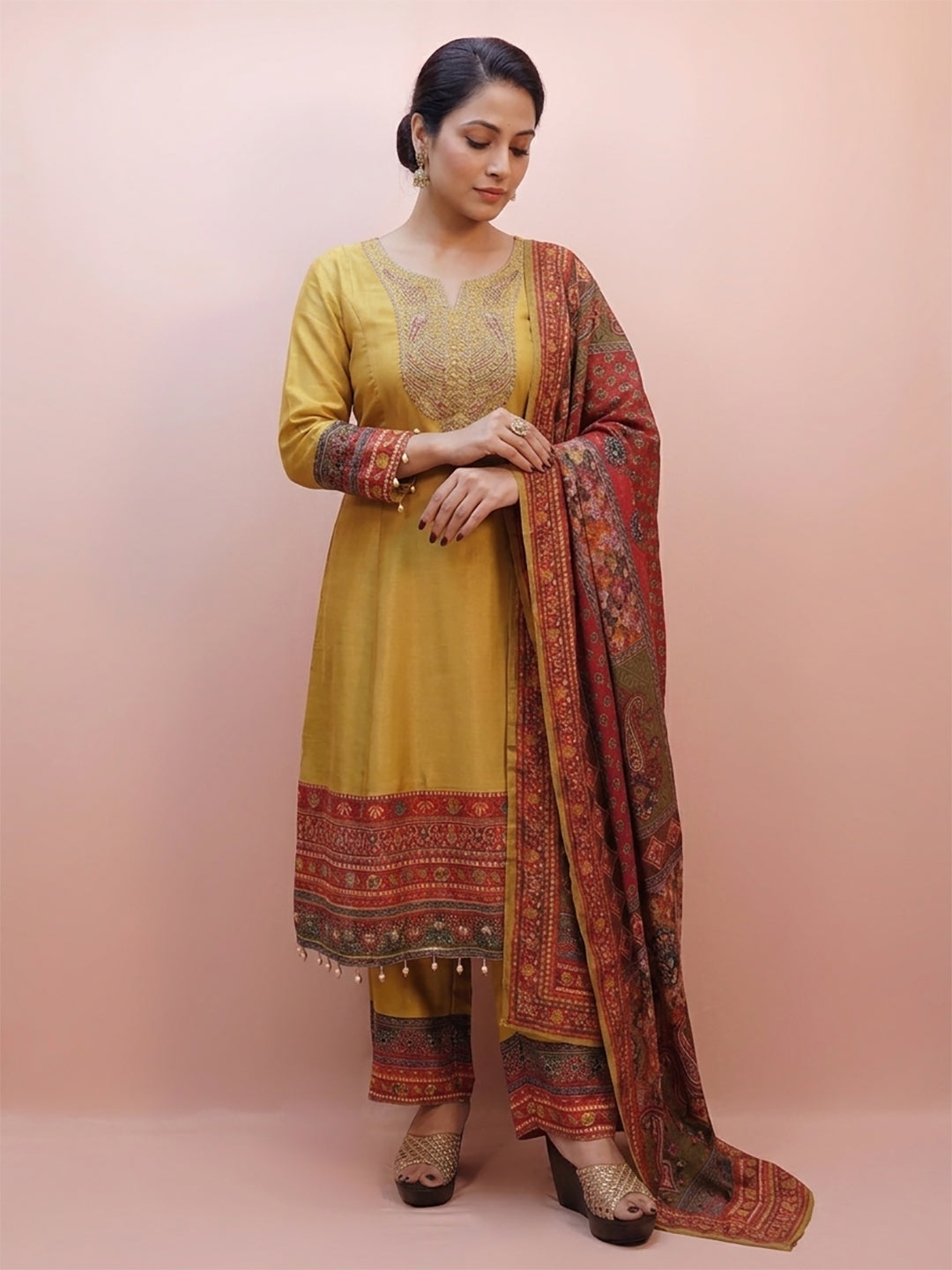 Anarkali Suit in Yellow Color