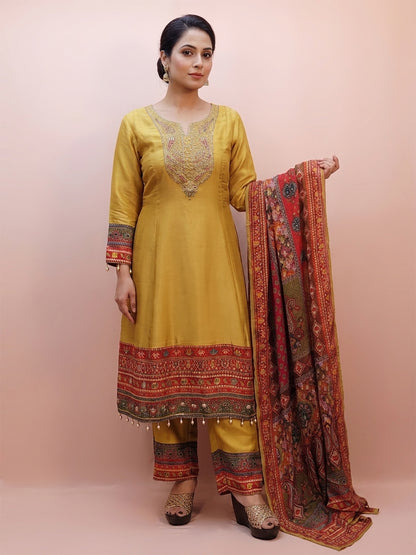 Anarkali Suit in Yellow Color