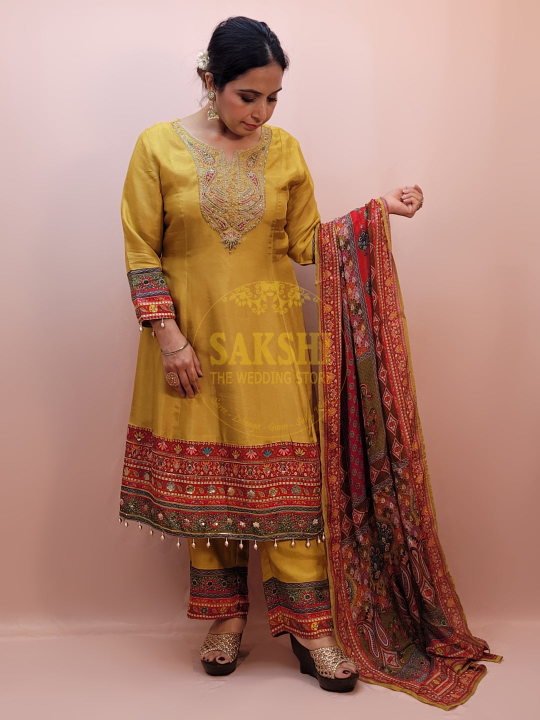 Anarkali Suit in Yellow Color