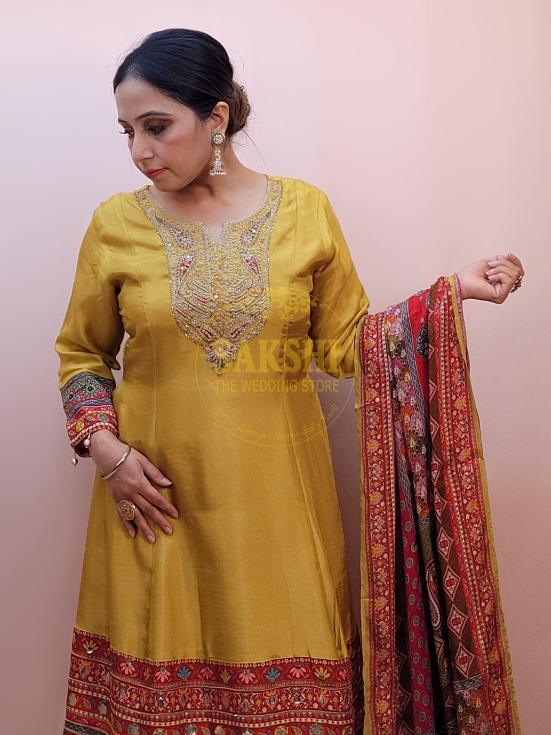 Anarkali Suit in Yellow Color