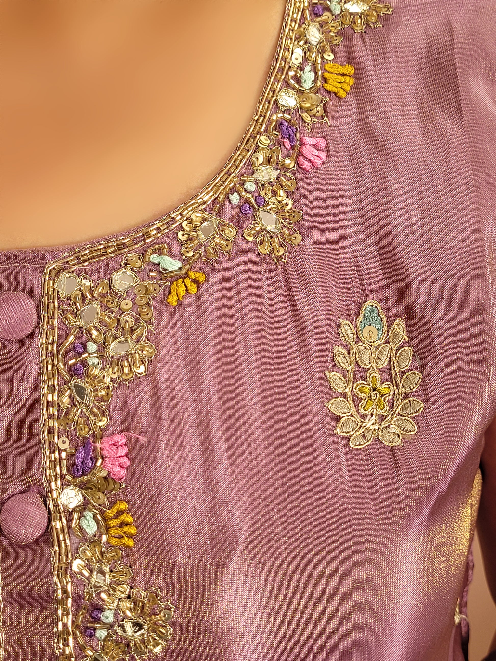 Lavender Straight Suit with Pants and Weave Dupatta.