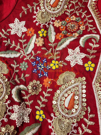 Red  Georgette Gown with Saree Drape and Designer Shrug