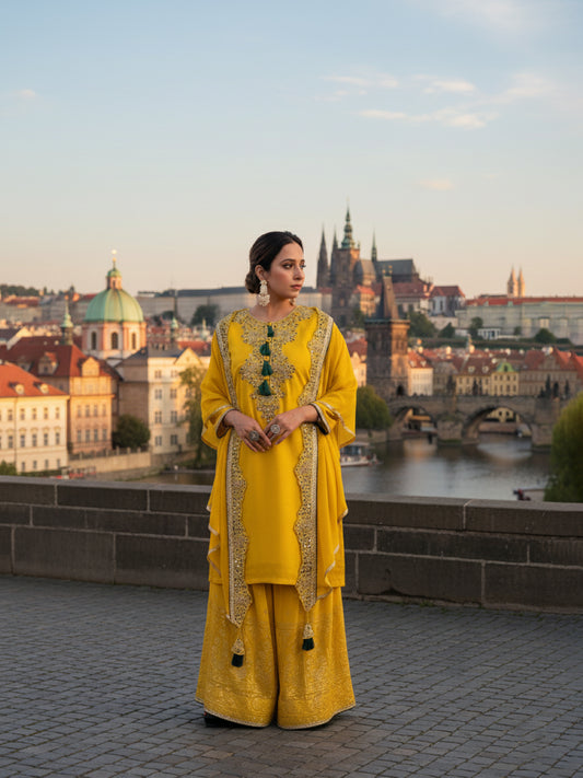Yellow Sharara with Shrug