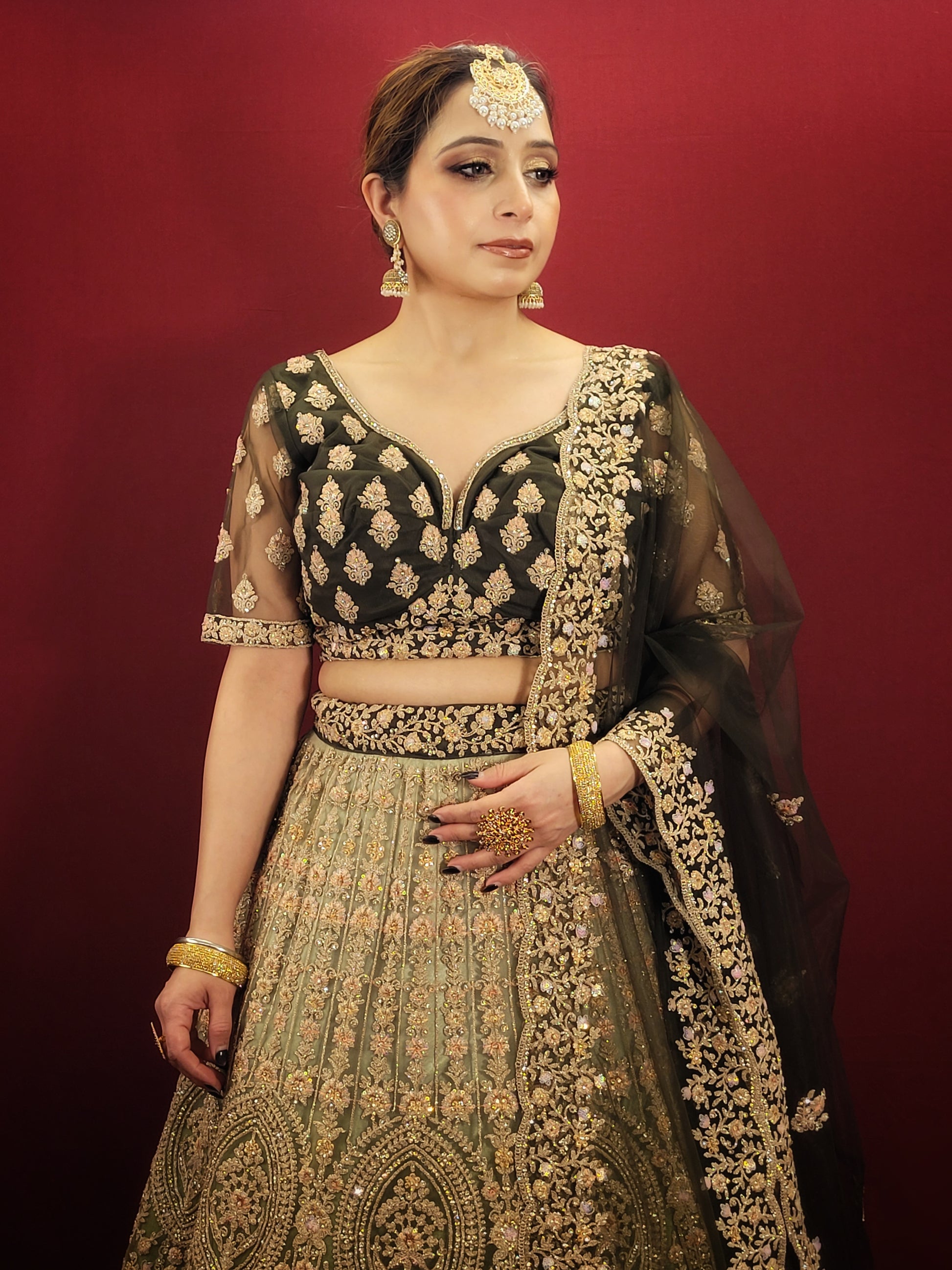 Discover the elegance of tradition with our Mehendi Green ombre Lehenga Choli, adorned with sparkling sequins, intricate dori and zari work, perfect for weddings, engagements, receptions, and mehendi occasions.