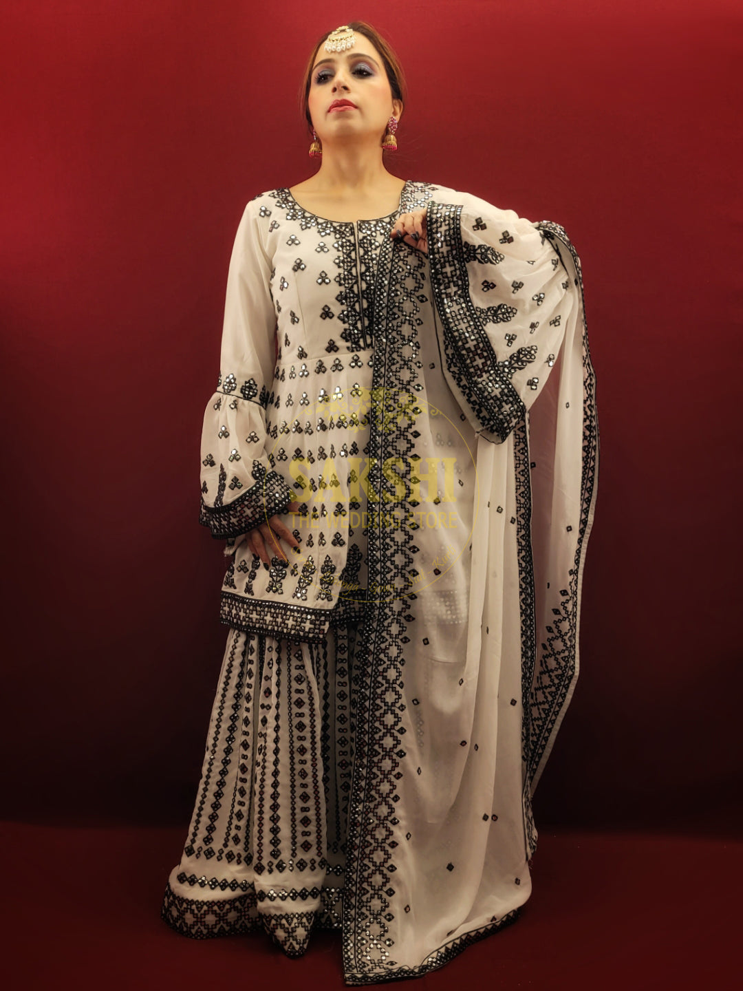 White & Black Peplum Indo-Western Dress