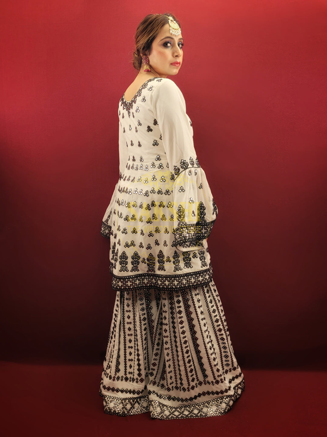 White & Black Peplum Indo-Western Dress