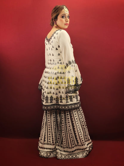 White & Black Peplum Indo-Western Dress