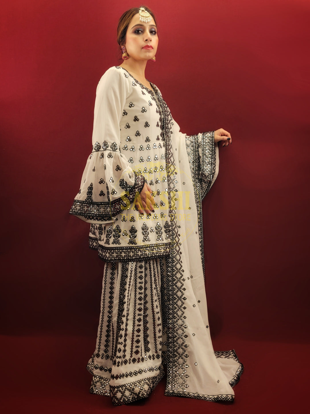 White & Black Peplum Indo-Western Dress