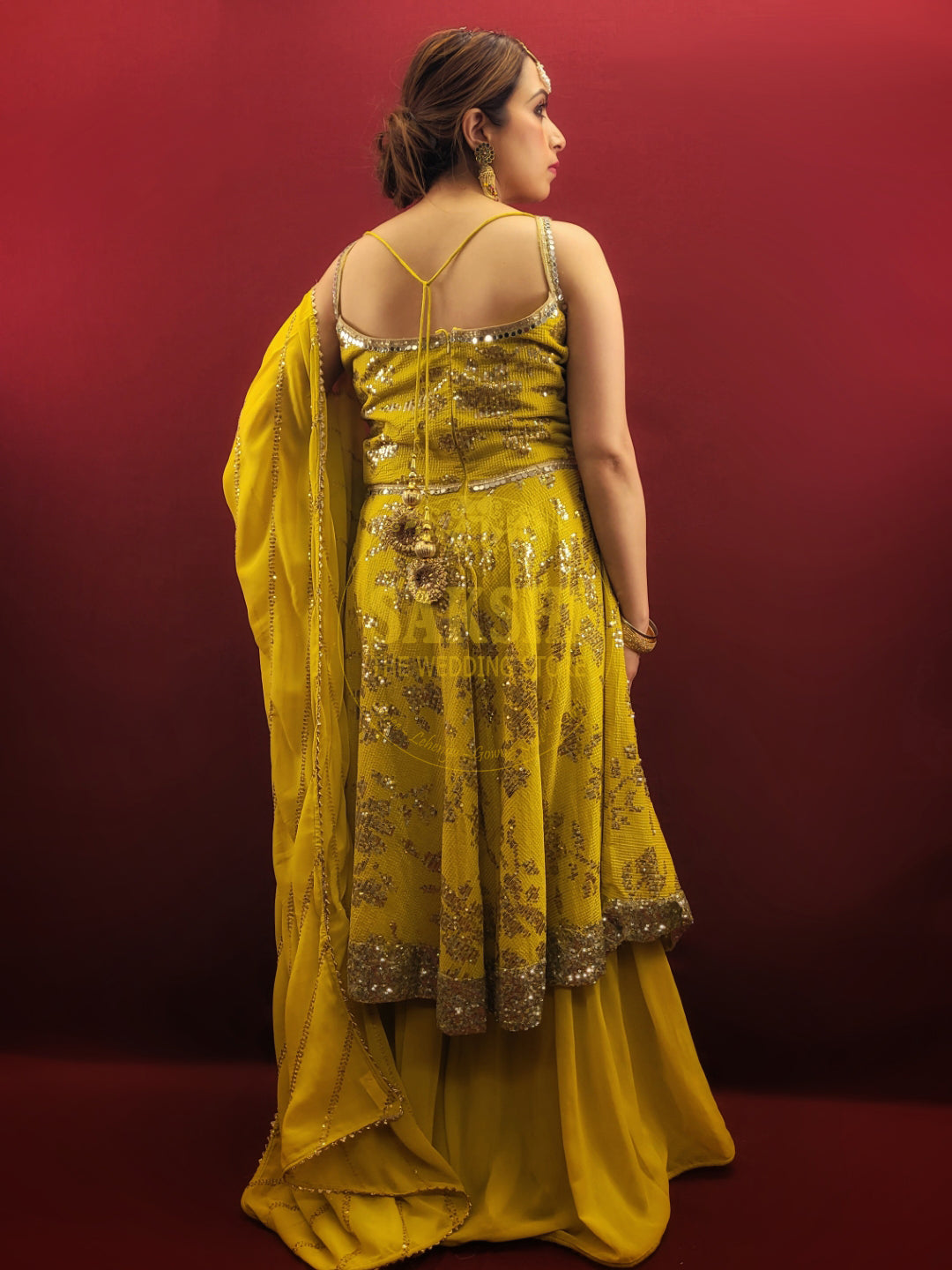 Lime Yellow Peplum Indo-Western Dress - Main Image