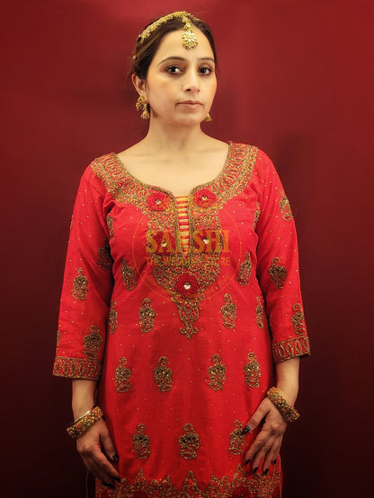 Red Bridal Kameez Gharara Suit Set
