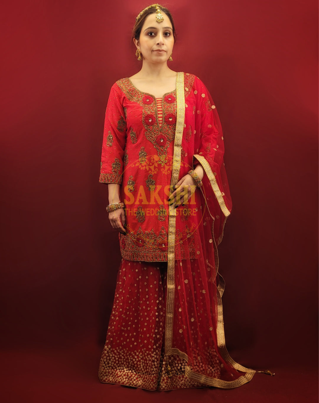 Red Bridal Kameez Gharara Suit Set