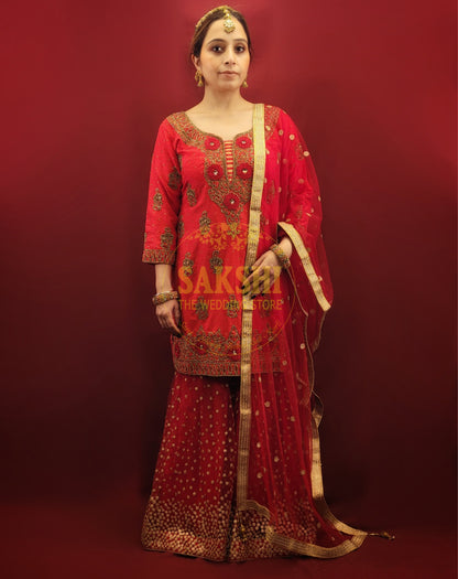 Red Bridal Kameez Gharara Suit Set