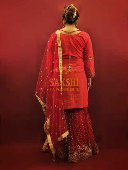 Red Bridal Kameez Gharara Suit Set