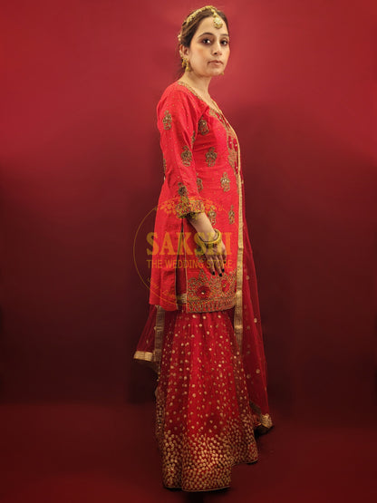 Red Bridal Kameez Gharara Suit Set