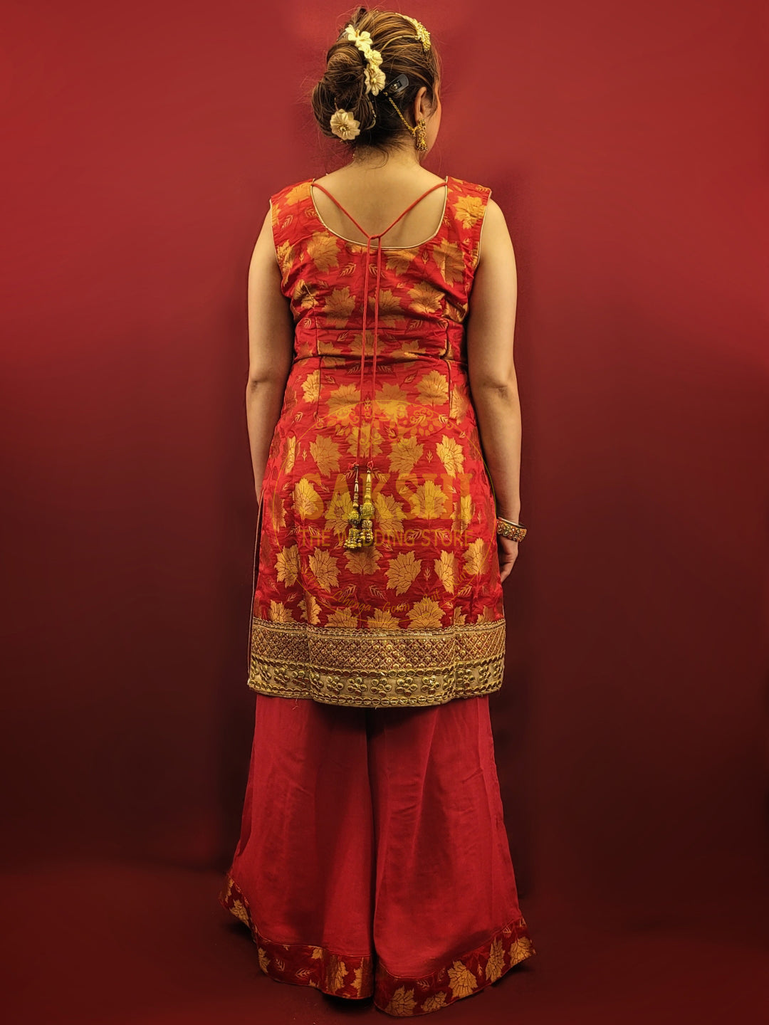 Red Banarsi Party Wear Gharara Kameez Suit Set