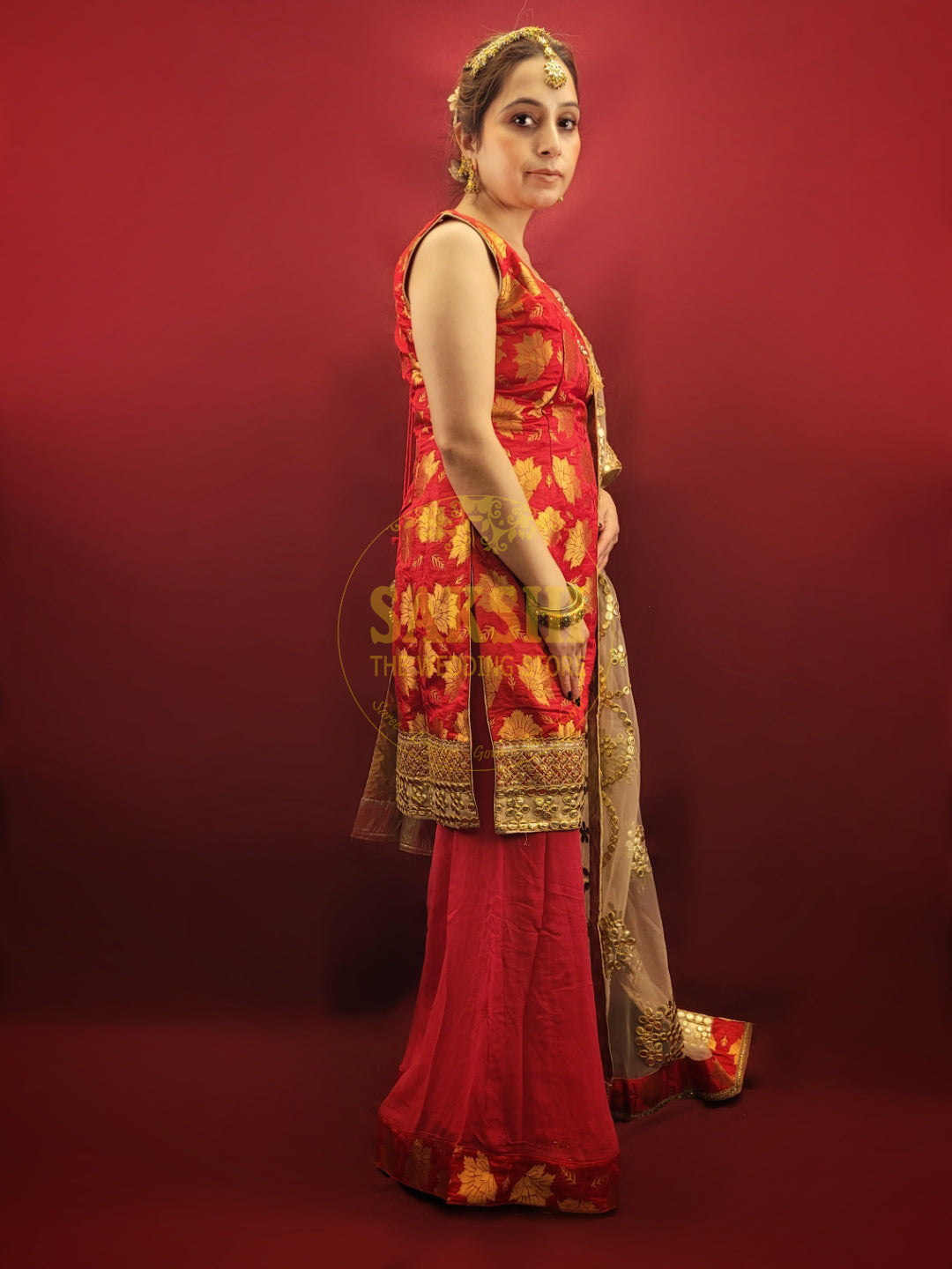 Red Banarsi Party Wear Gharara Kameez Suit Set