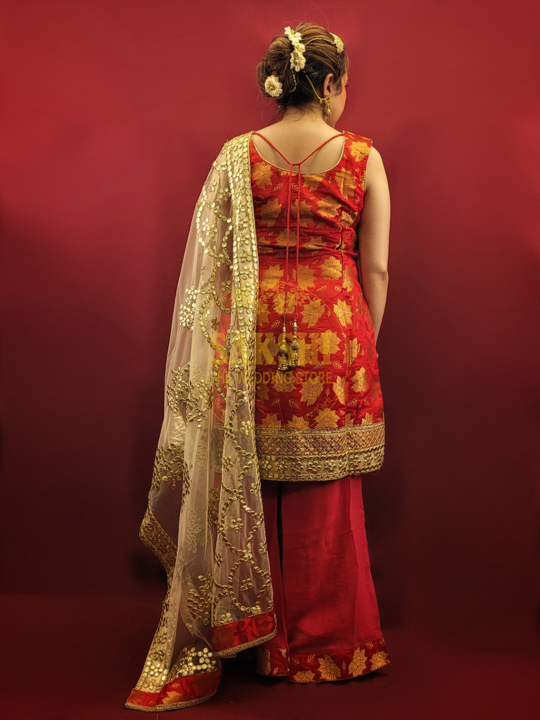 Red Banarsi Party Wear Gharara Kameez Suit Set