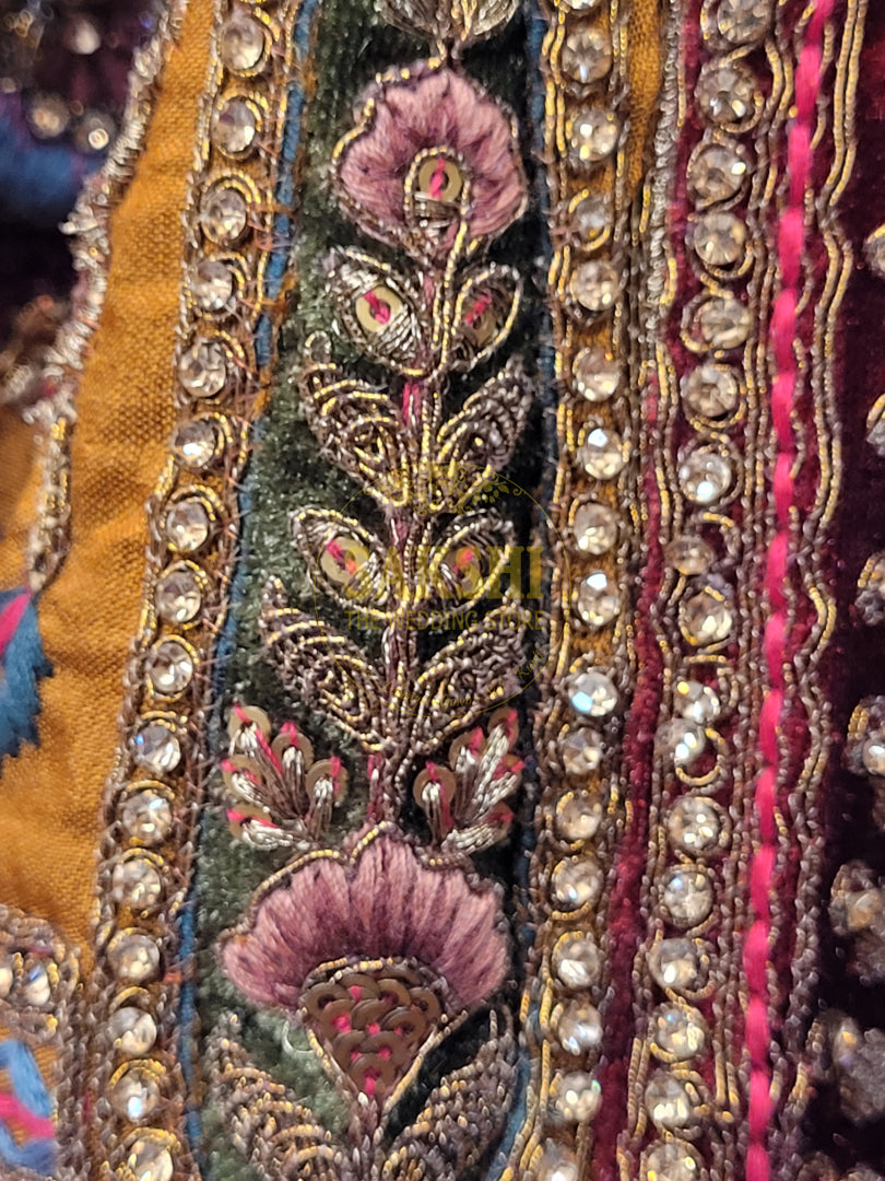 Maroon and Mustard Multicolored Bridal Lehenga Set