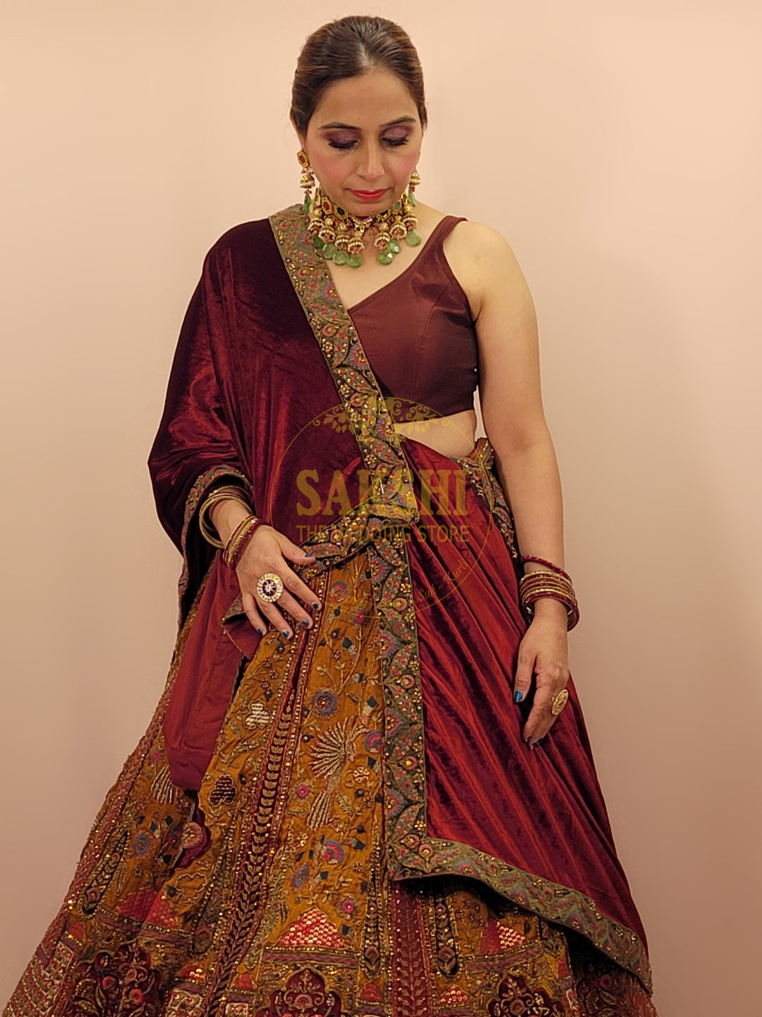 Maroon and Mustard Multicolored Bridal Lehenga Set