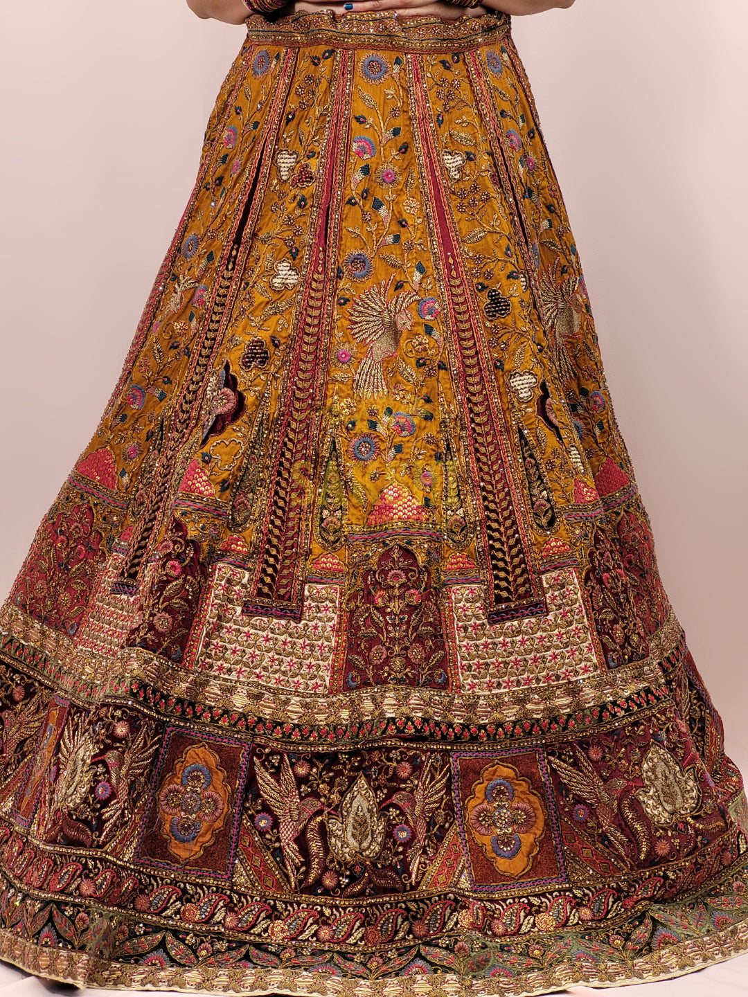 Maroon and Mustard Multicolored Bridal Lehenga Set