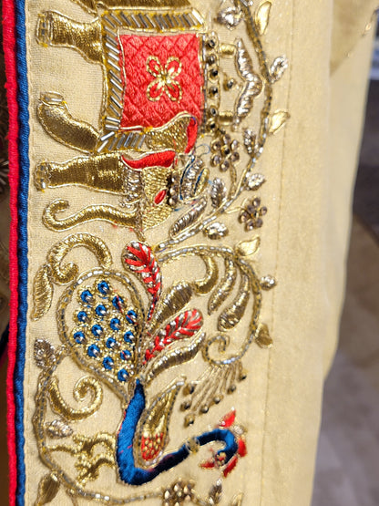 Light Golden Tissue Saree with beautiful embroidery