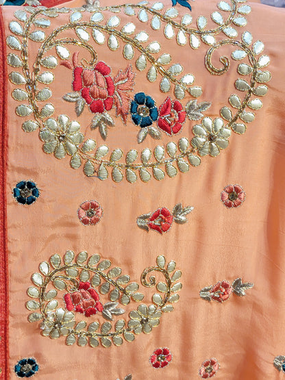 Peach Shaded Crepe Saree with Gota Patti Work