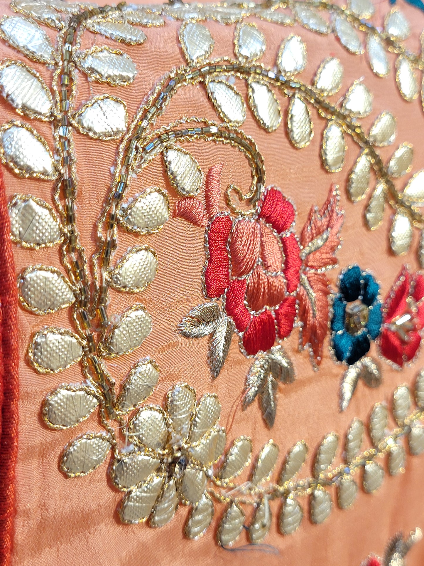 Peach Shaded Crepe Saree with Gota Patti Work