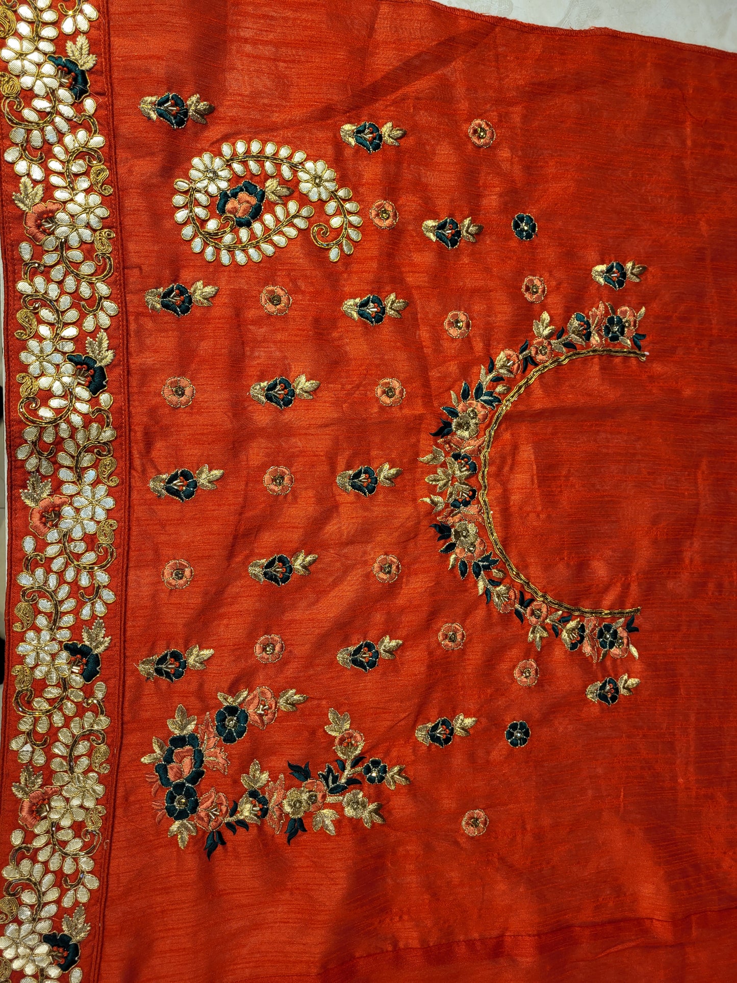 Peach Shaded Crepe Saree with Gota Patti Work