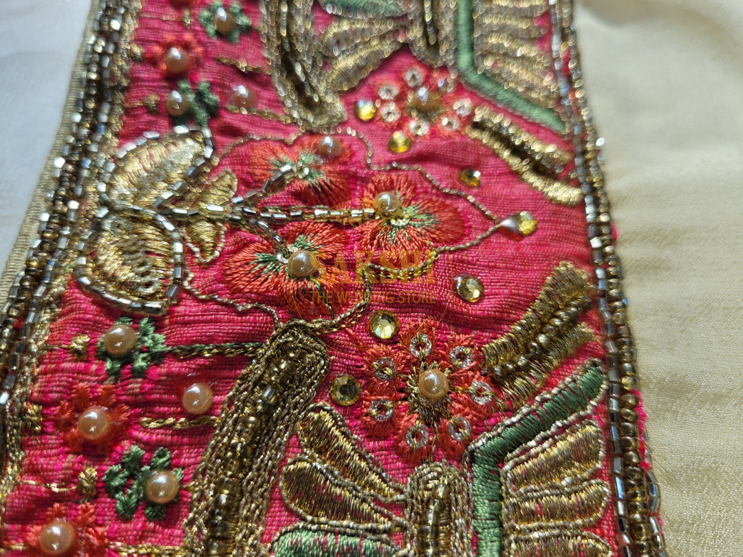 Off White Creme Dola Banarsi Saree with Heavy Border