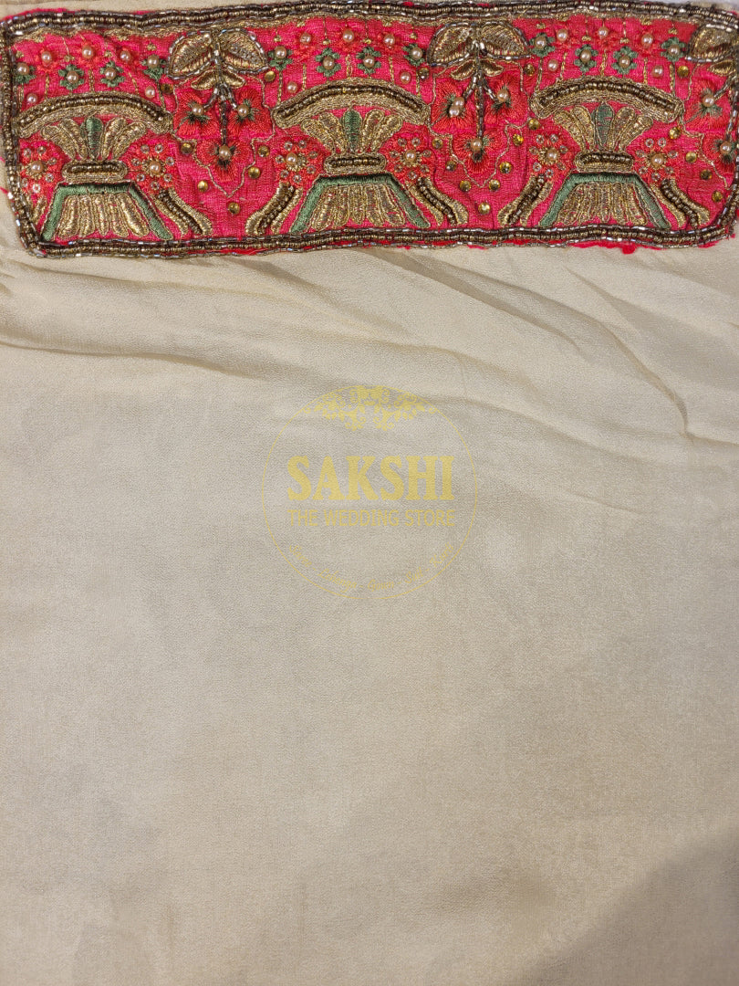 Off White Creme Dola Banarsi Saree with Heavy Border