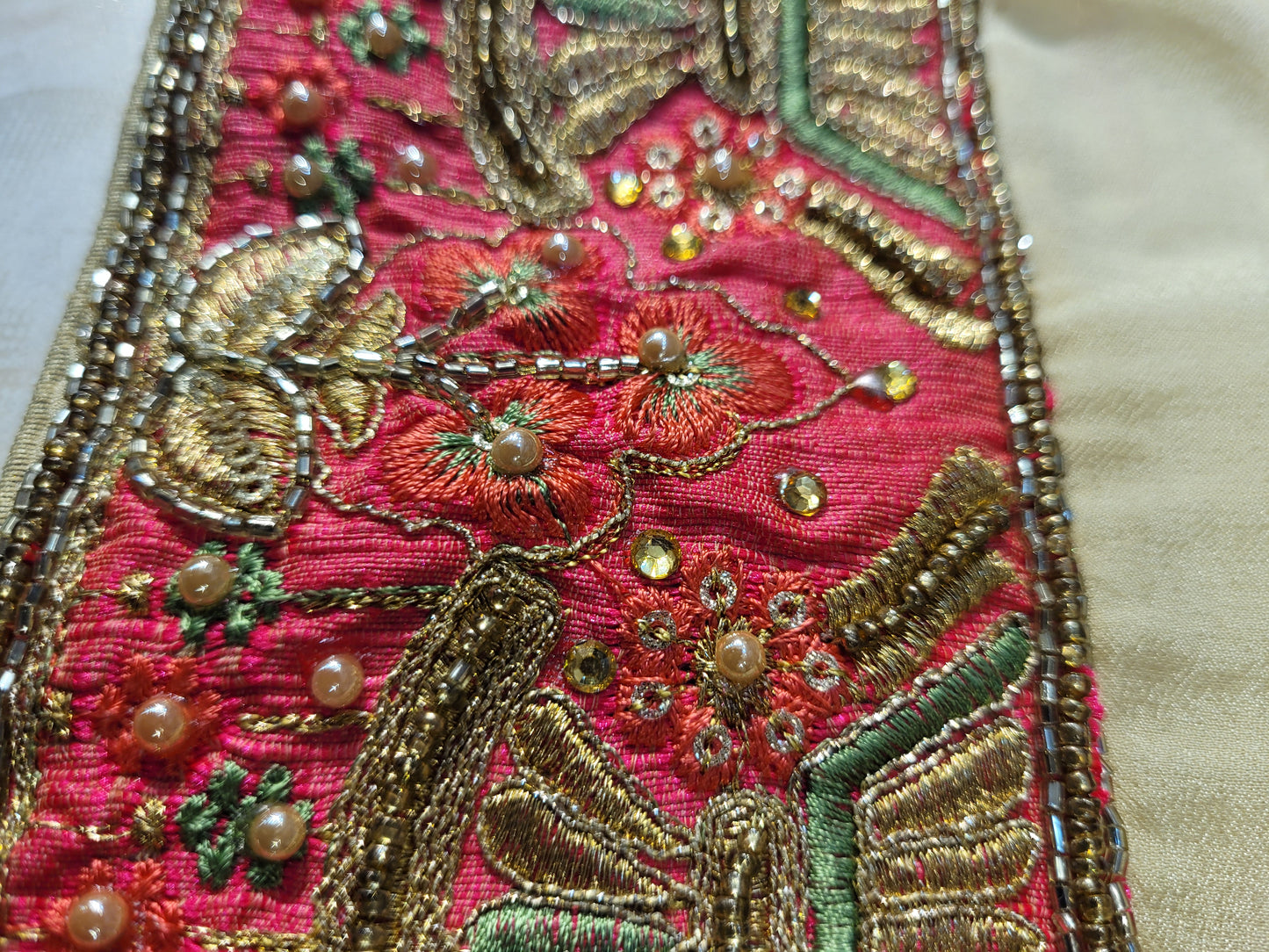 Off White Creme Dola Banarsi Saree with Heavy Border