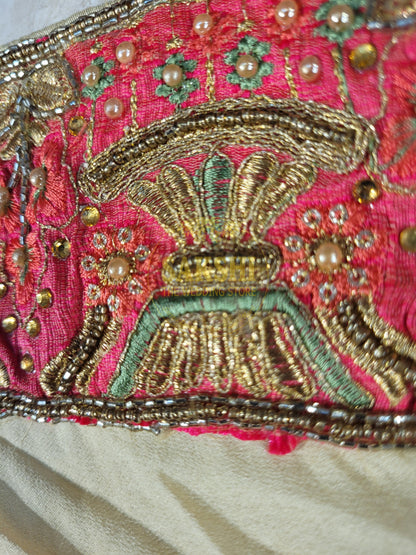 Off White Creme Dola Banarsi Saree with Heavy Border