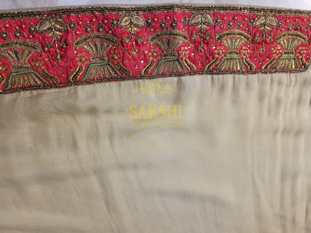 Off White Creme Dola Banarsi Saree with Heavy Border