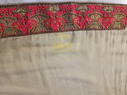 Off White Creme Dola Banarsi Saree with Heavy Border