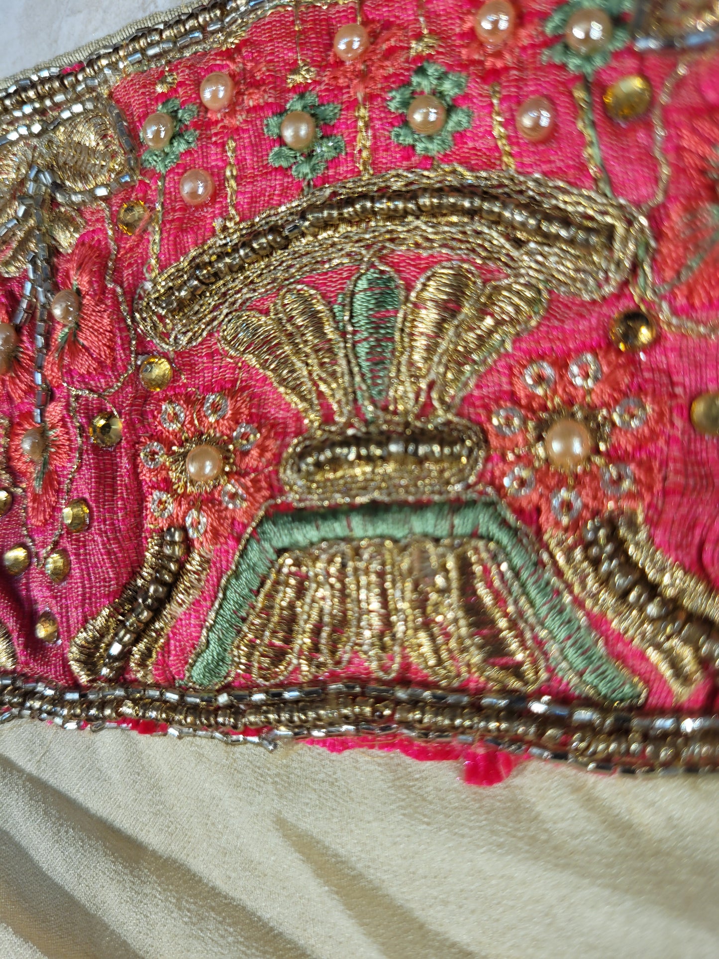 Off White Creme Dola Banarsi Saree with Heavy Border