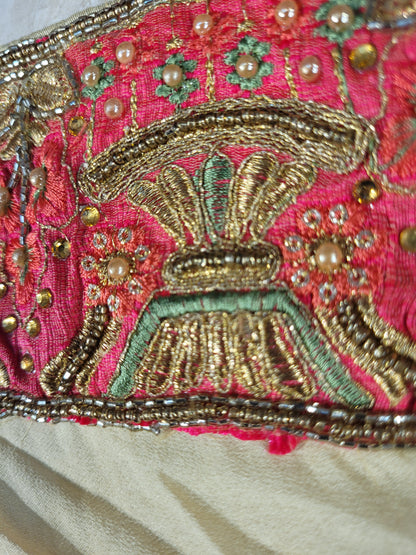 Off White Creme Dola Banarsi Saree with Heavy Border