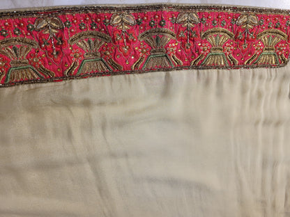 Off White Creme Dola Banarsi Saree with Heavy Border
