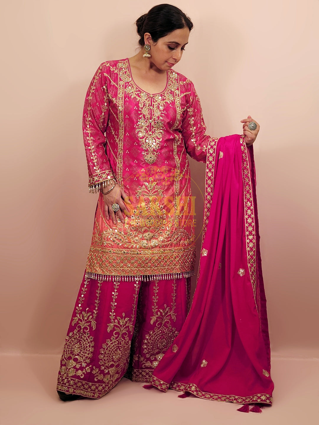 Pink Orange Shaded Sharara Set