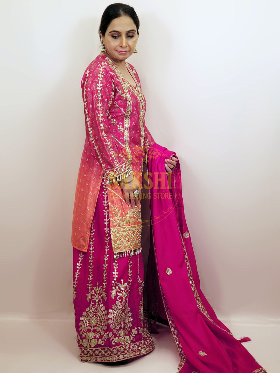 Pink Orange Shaded Sharara Set