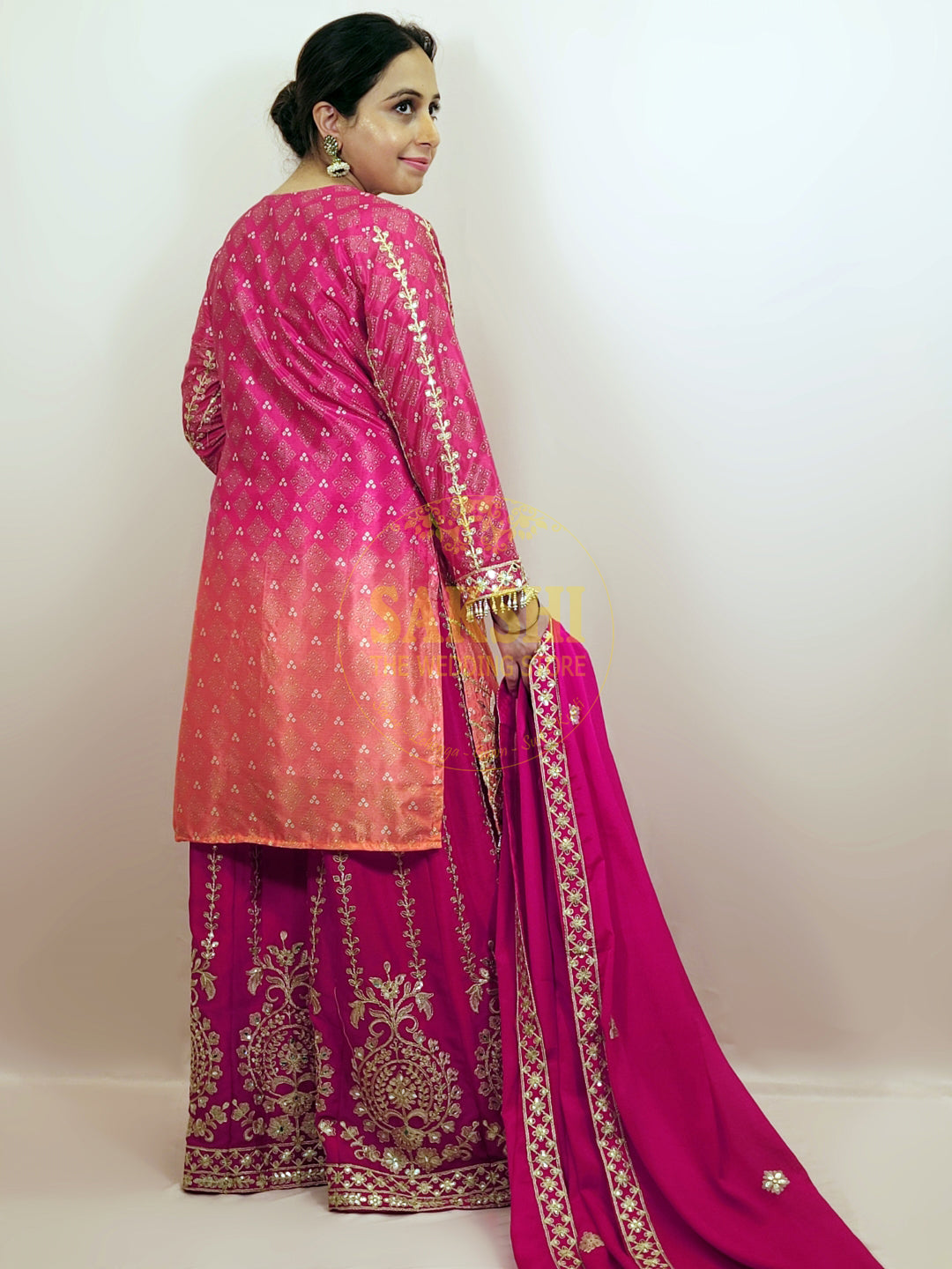 Pink Orange Shaded Sharara Set