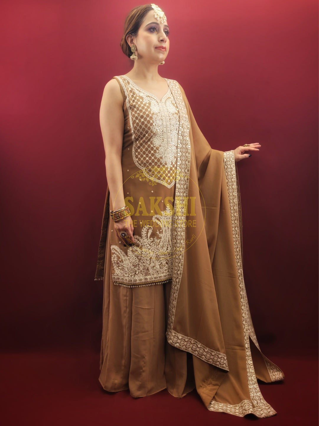 Golden Brown Sharara Dress SAKSHI - The Wedding Store Golden Brown Sharara Dress SAKSHI - The Wedding Store