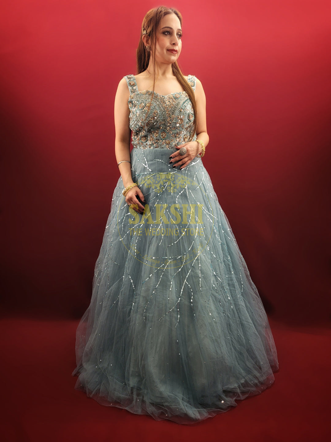 Cyan Blue Engagement Gown SAKSHI - The Wedding Store Cyan Blue Engagement Gown SAKSHI - The Wedding Store