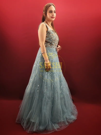 Cyan Blue Engagement Gown SAKSHI - The Wedding Store Cyan Blue Engagement Gown SAKSHI - The Wedding Store