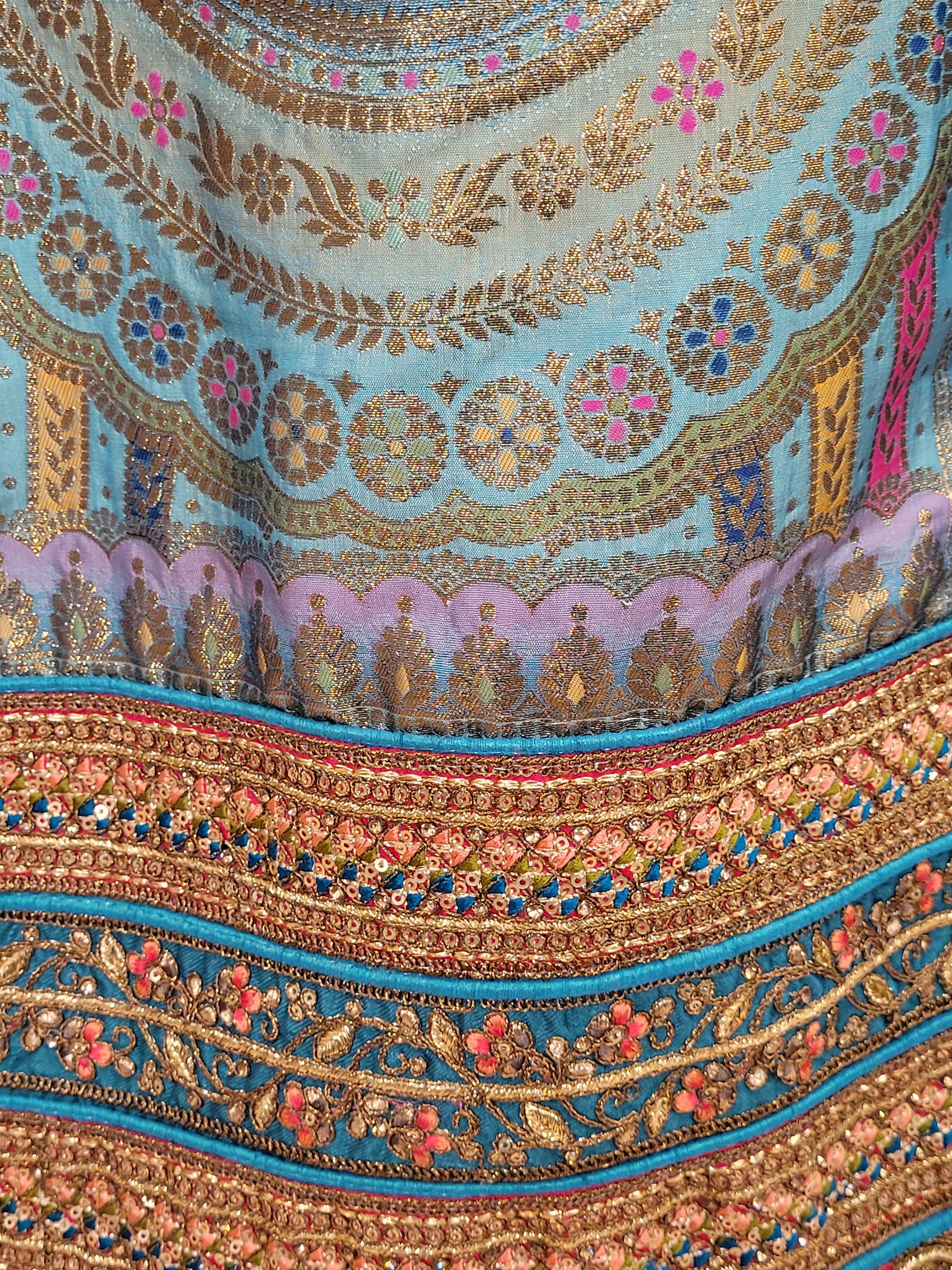 Blue Banarasi Unstitched Lehenga Set