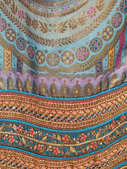 Blue Banarasi Unstitched Lehenga Set