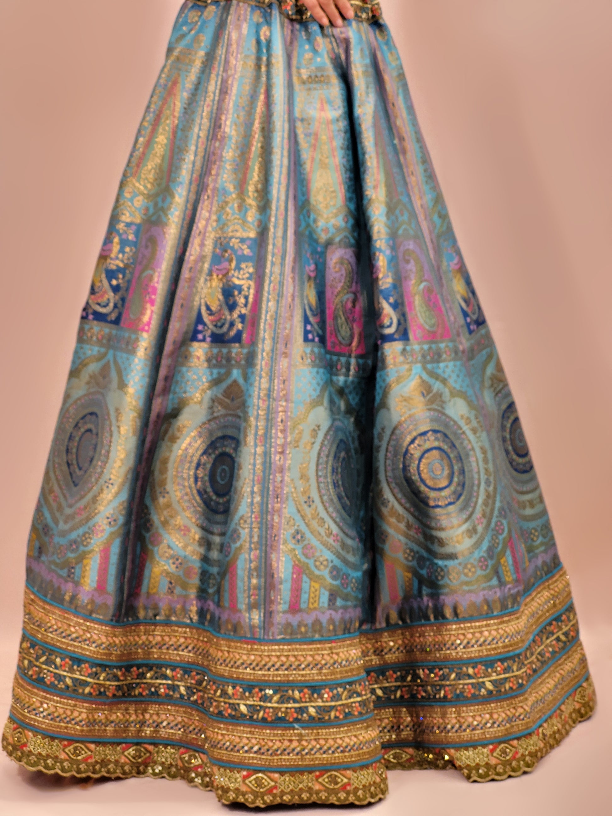 Blue Banarasi Unstitched Lehenga Set