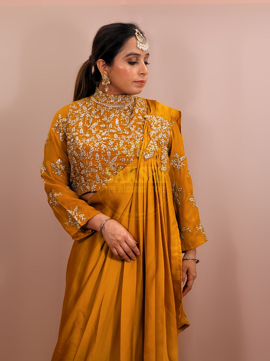 Yellow Armani Ready to Wear Saree with Stitched Blouse